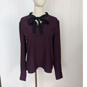 Calvin Klein long-sleeve tie neck bow blouse in purple and black - Small